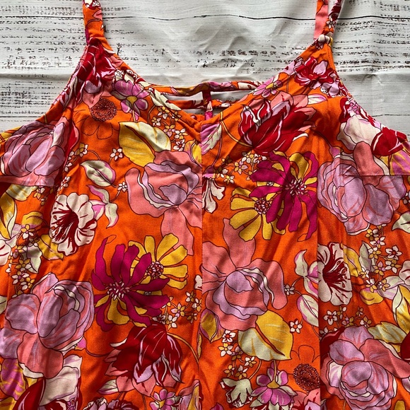Vince Camuto Women's Orange Floral flowy boho hippie Sleeveless jumpsuit small - Picture 4 of 9